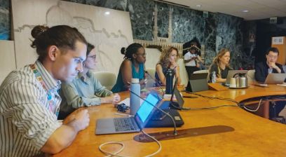 Members of the HAFL delegation, from left to right: Quentin, Célia, and Daphne with invited speakers Aslihan Arslan (FAO) and Agathe Crosnier (EPFL) and side event co-organiser Dr. Jize Jiang from ETH Zurich.