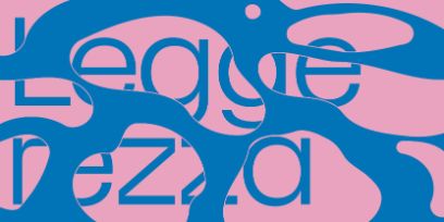 Auf einem rosa Hintergrund steht in einem blauen Farbton der Schriftzug «Leggerezza» von Formen in der gleichen blauen Farbe überlagert.
