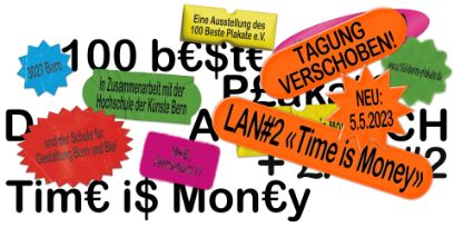 Symbolbild der Veranstaltung «Local Area Network #2 Time is Money» in den Farben Weiss, Blau, Rot, Grün, Gelb und Schwarz.