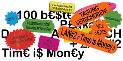 Symbolbild der Veranstaltung «Local Area Network #2 Time is Money» in den Farben Weiss, Blau, Rot, Grün, Gelb und Schwarz.