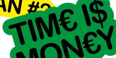 Symbolbild der Veranstaltung «Local Area Network #2 Time is Money» in den Farben Weiss, Blau, Rot, Grün, Gelb und Schwarz.