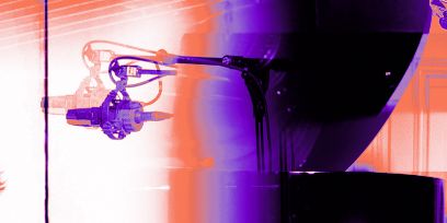 Playtime-Visual in den Farben Violett, Orange und Schwarz