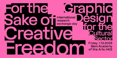 Graphic for the event "For the Sake of Creative Freedom" with black text on a pink background
