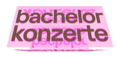 Visual im Design der diesjährigen Diplomkampagne in pinker Farbe mit brauner und kleingeschriebenen Aufschrift "bachelor konzerte"
