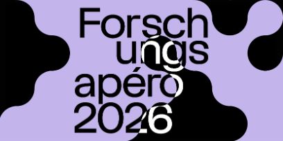 grafik mit aufschrift forschungsapéro 2026 in den Farben Schwarz, Violet, Weiss