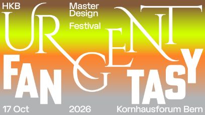 Banner für das Master Design Festival «Urgent Fantasy». Orange-roter Hintergrund mit unterschiedlichen Schriftarten,
