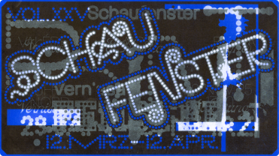 Schrift aus Punkten in weiss und blau. Titel und Veranstaltungsdaten