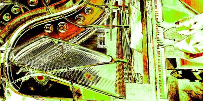 Symbolbild für die Veranstaltung «Mathias Spahlinger» in verschiedenen Gelb- und Rottönen sowie Schwarz und Weiss