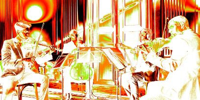 Symbolbild für die Veranstaltung «Mittagskonzerte im Erlacherhof» in verschiedenen Gelb- und Rottönen sowie Schwarz und Weiss