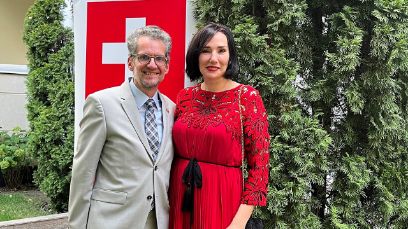 Celebrating 1 August this year with his wife Tatiana at the Swiss Embassy in Bishkek, Kyrgyzstan. They have been married for 17 years.