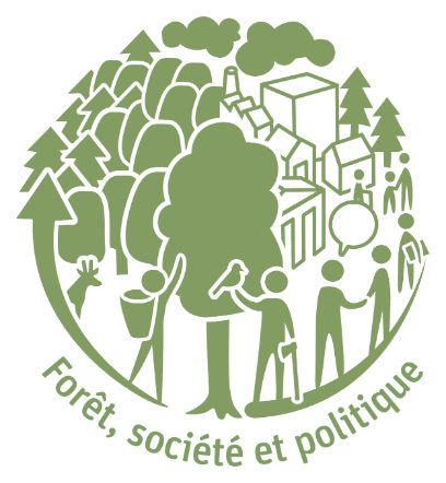 Notre logo illustre l’interaction entre la forêt, la société et la politique – avec une transition d’un paysage forestier naturel peuplé d’animaux sauvages vers un environnement bâti avec des personnes.