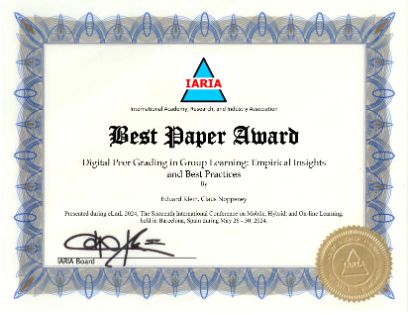 Best Paper Award Urkunde