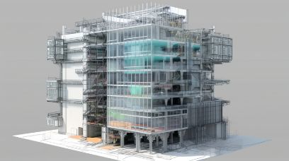 Digitales 3D Modell eines Gebäudes.