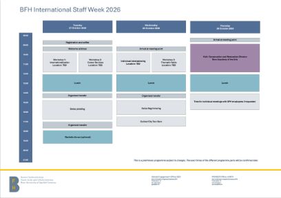 table with draft programme of international staff week at bfh 2026