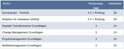 Kursübersicht CAS Arbeitsumfeld Kernenergie