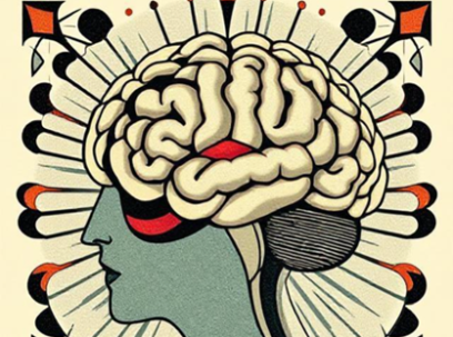 Cartoon mit Gehirn und Pfeilen, die davon wegzeigen nach Aussen